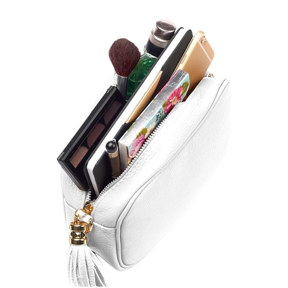 - Genuine leather camera bag crossbody with tassel - white - Picture 7 of 11